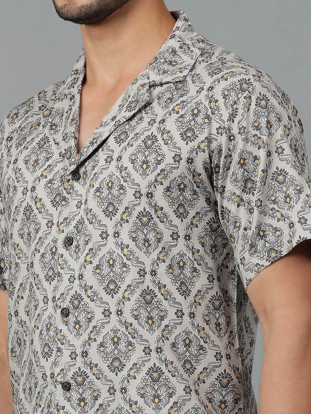 Kotty Men Cuban Collar Floral Printed Casual Shirt