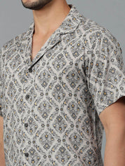 Kotty Men Cuban Collar Floral Printed Casual Shirt