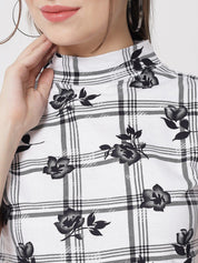 Kotty Women White & Black Floral Printed Cotton Blend Top