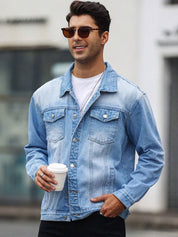 Kotty Spread Collar Washed Crop Denim Jacket