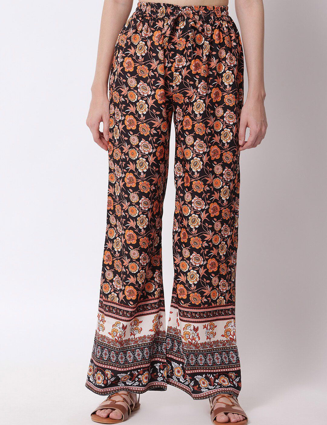 Kotty Women Floral Printed Relaxed High-Rise Easy Wash Trousers