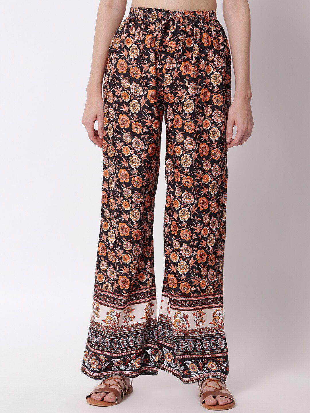 Kotty Women Floral Printed Relaxed High-Rise Easy Wash Trousers