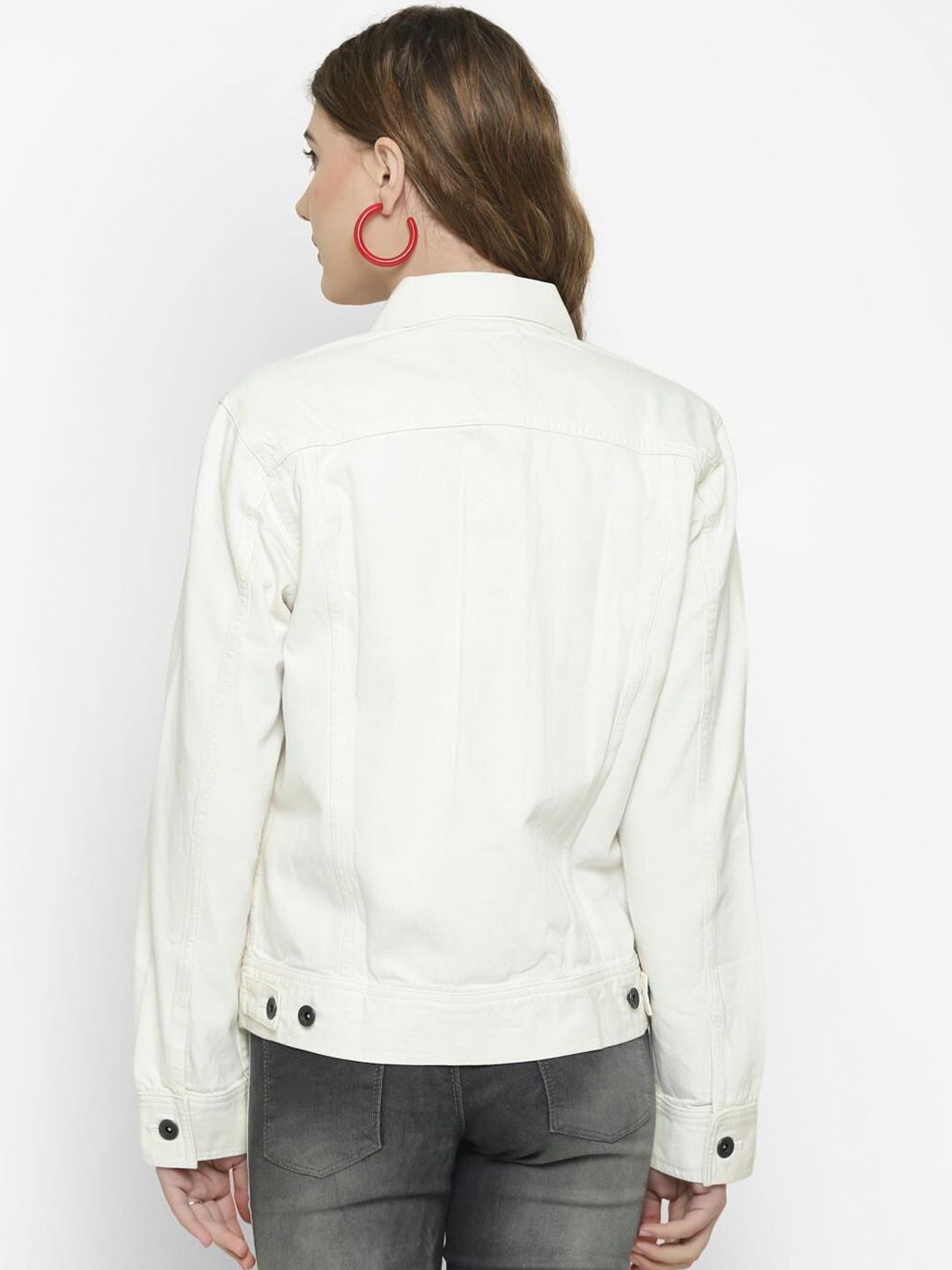 Kotty Women White Printed Denim Jacket