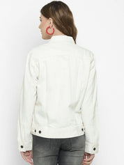 Kotty Women White Printed Denim Jacket