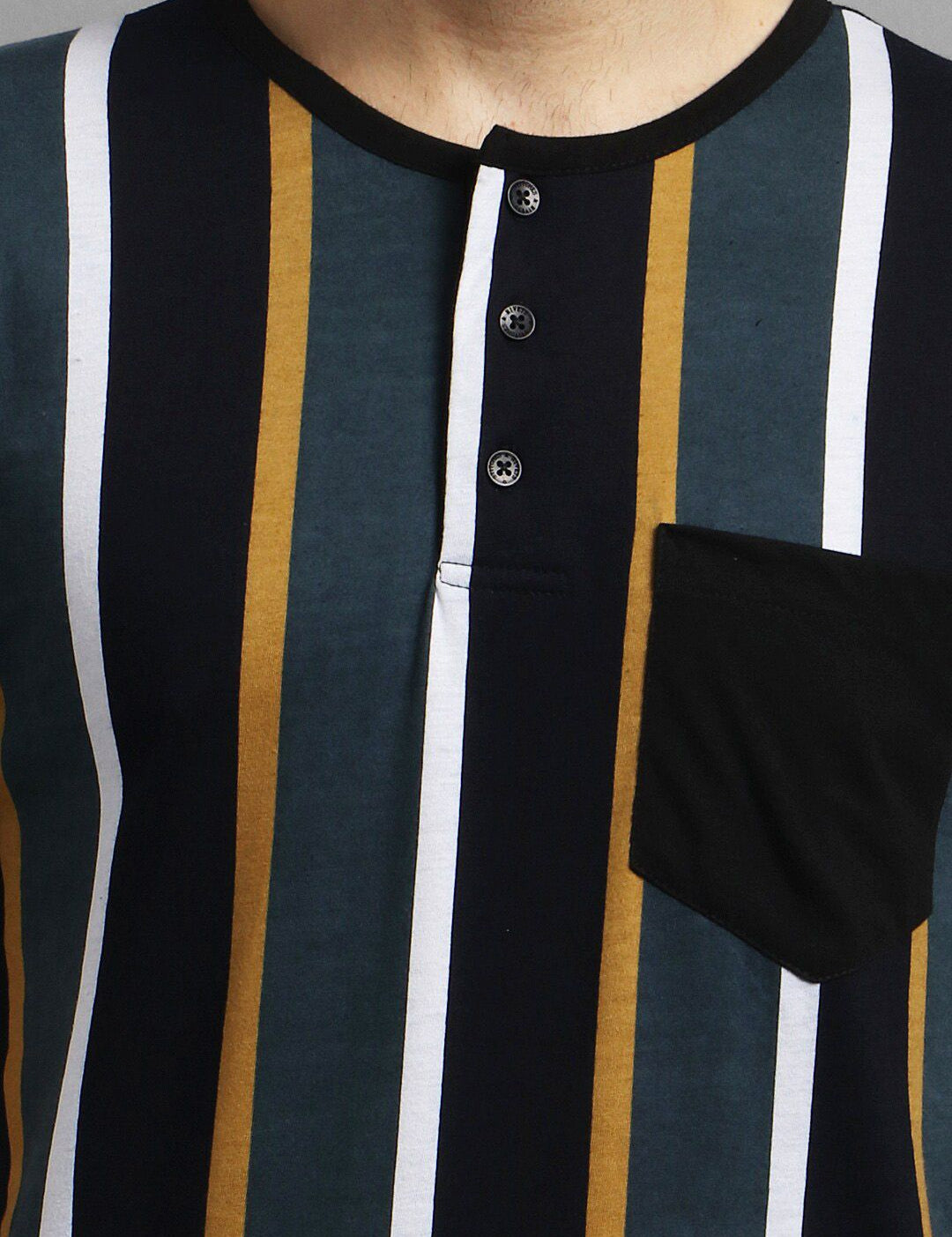 Kotty Men Grey & Black Striped Round Neck T-shirt