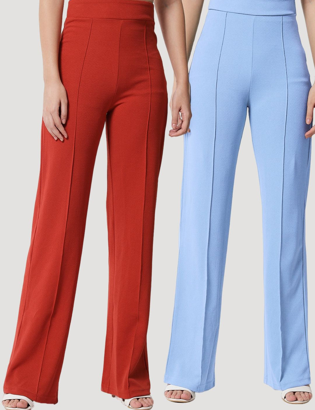Kotty Women Pack Of 2 Relaxed Straight Leg High-Rise Easy Wash Parallel Trousers