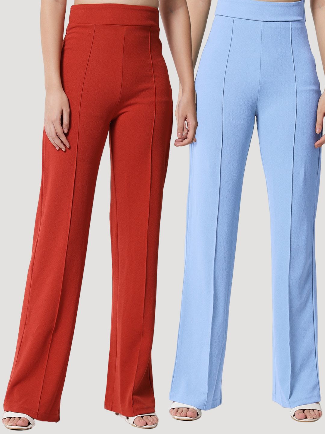 Kotty Women Pack Of 2 Relaxed Straight Leg High-Rise Easy Wash Parallel Trousers