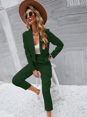 KOTTY BIZwear Green Notched Lapel Collar Long Sleeves Blazer With Trouser