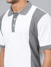 Kotty White & Grey Colourblocked Polo Collar T-shirt