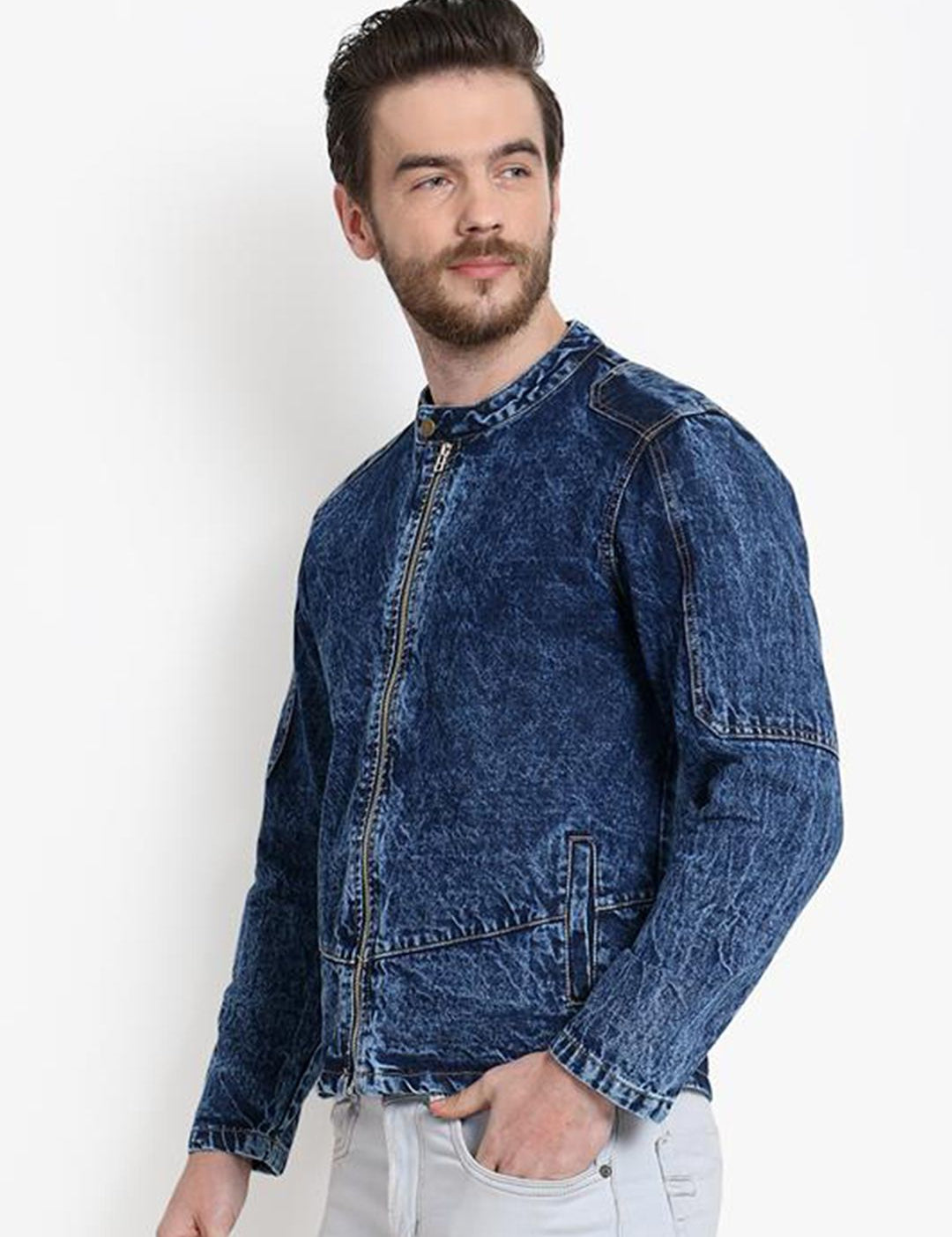 Kotty Men Blue Solid Denim Jacket