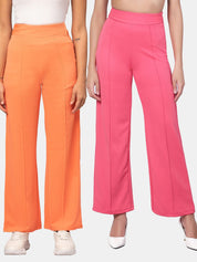 Kotty Women Pack Of 2 Relaxed Straight Leg High-Rise Easy Wash Parallel Trousers