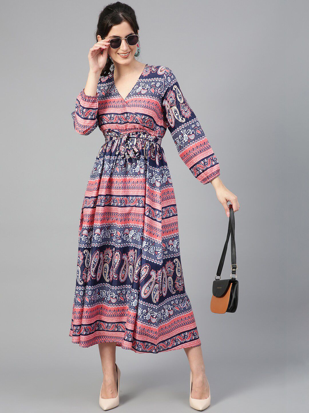 Kotty Ethnic Motifs Printed Puff Sleeves Fit & Flare Maxi Dress