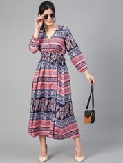 Kotty Ethnic Motifs Printed Puff Sleeves Fit & Flare Maxi Dress