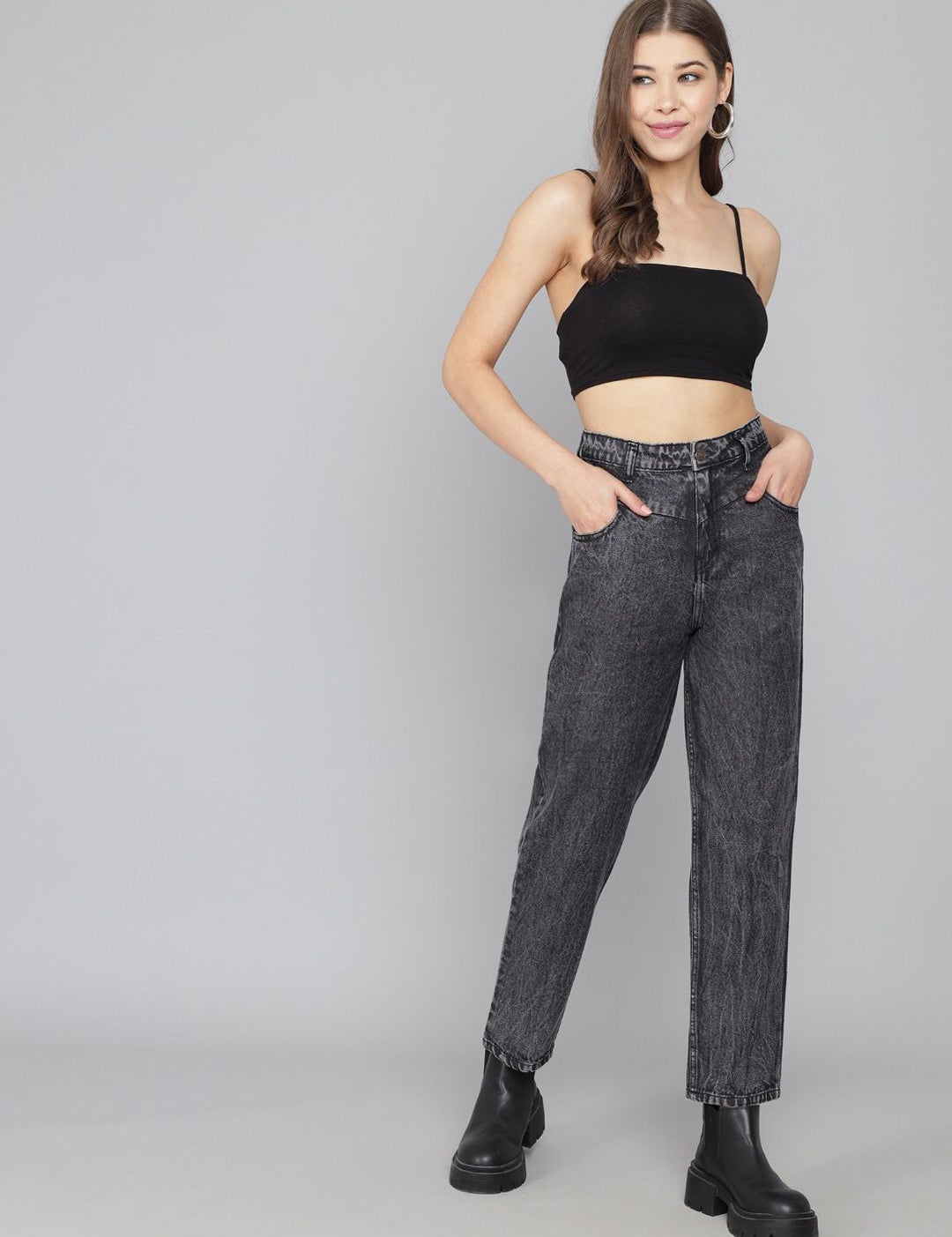 Kotty Women Black High-Rise Heavy Fade Acid Wash Non Stretchable Jeans