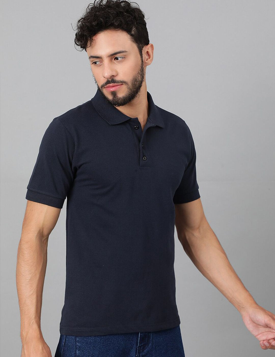 Kotty Navy Blue Polo Collar Cotton T-shirt