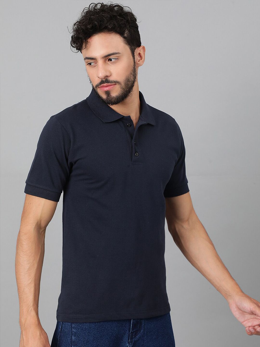 Kotty Navy Blue Polo Collar Cotton T-shirt