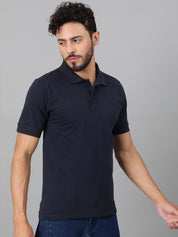 Kotty Navy Blue Polo Collar Cotton T-shirt