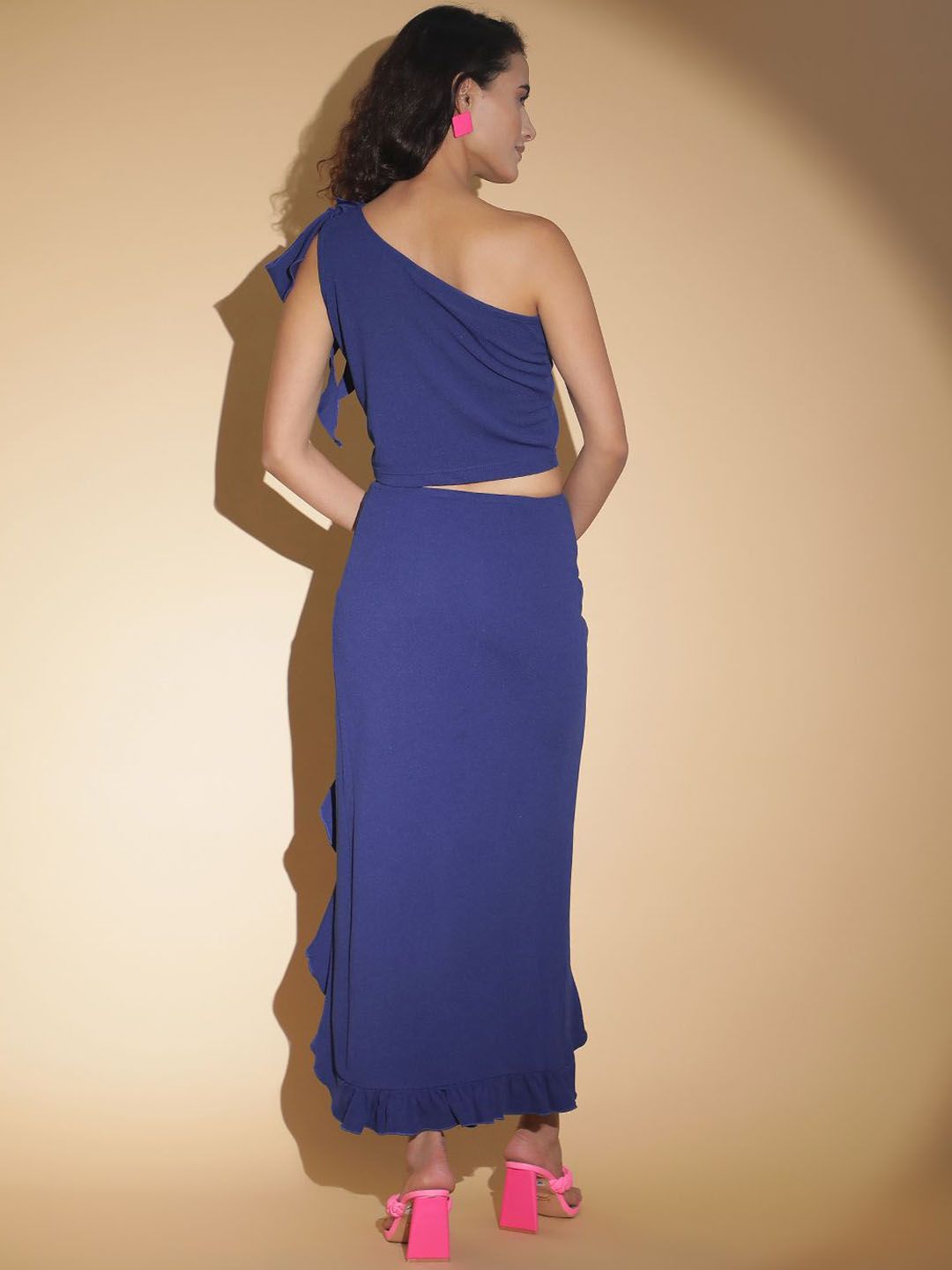 Kotty Blue One Shoulder Top With Skirt