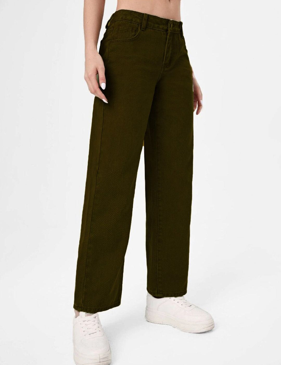 Kotty Women Olive Green Jean Straight Fit Low-Rise Jeans