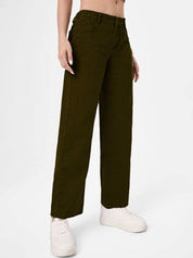 Kotty Women Olive Green Jean Straight Fit Low-Rise Jeans