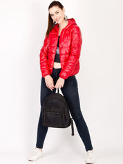 Kotty Women Red Solid Insulator Hooded Puffer Jacket