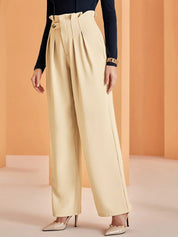 Kotty Women Relaxed Straight Leg Fit High-Rise Easy Wash Pleated Parallel Trousers  
