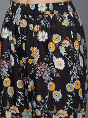 Kotty Women Black Floral Printed Relaxed Straight Fit Easy Wash Trousers