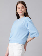 KOTTY Basics Blue Round Neck Oversized T-shirt