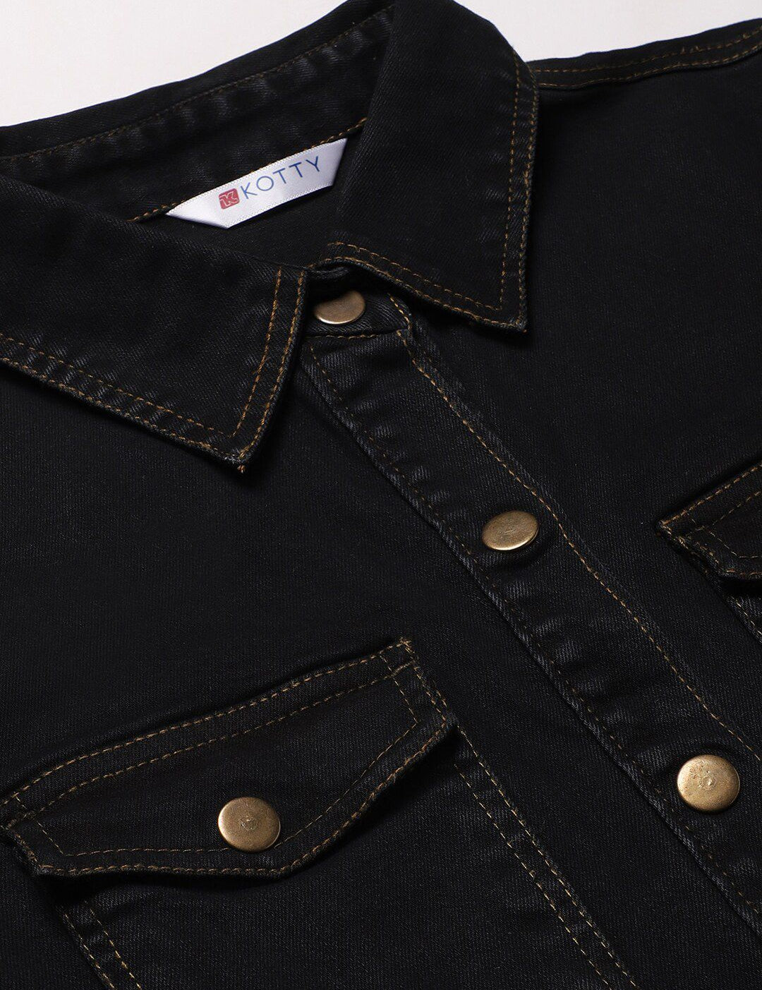 Kotty Women Black Solid Cotton Denim Shirt Dress