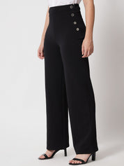 Kotty Women Black Relaxed Straight Fit High-Rise Easy Wash Trousers