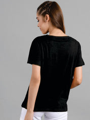 Kotty Women Black Printed Round Neck T-shirt