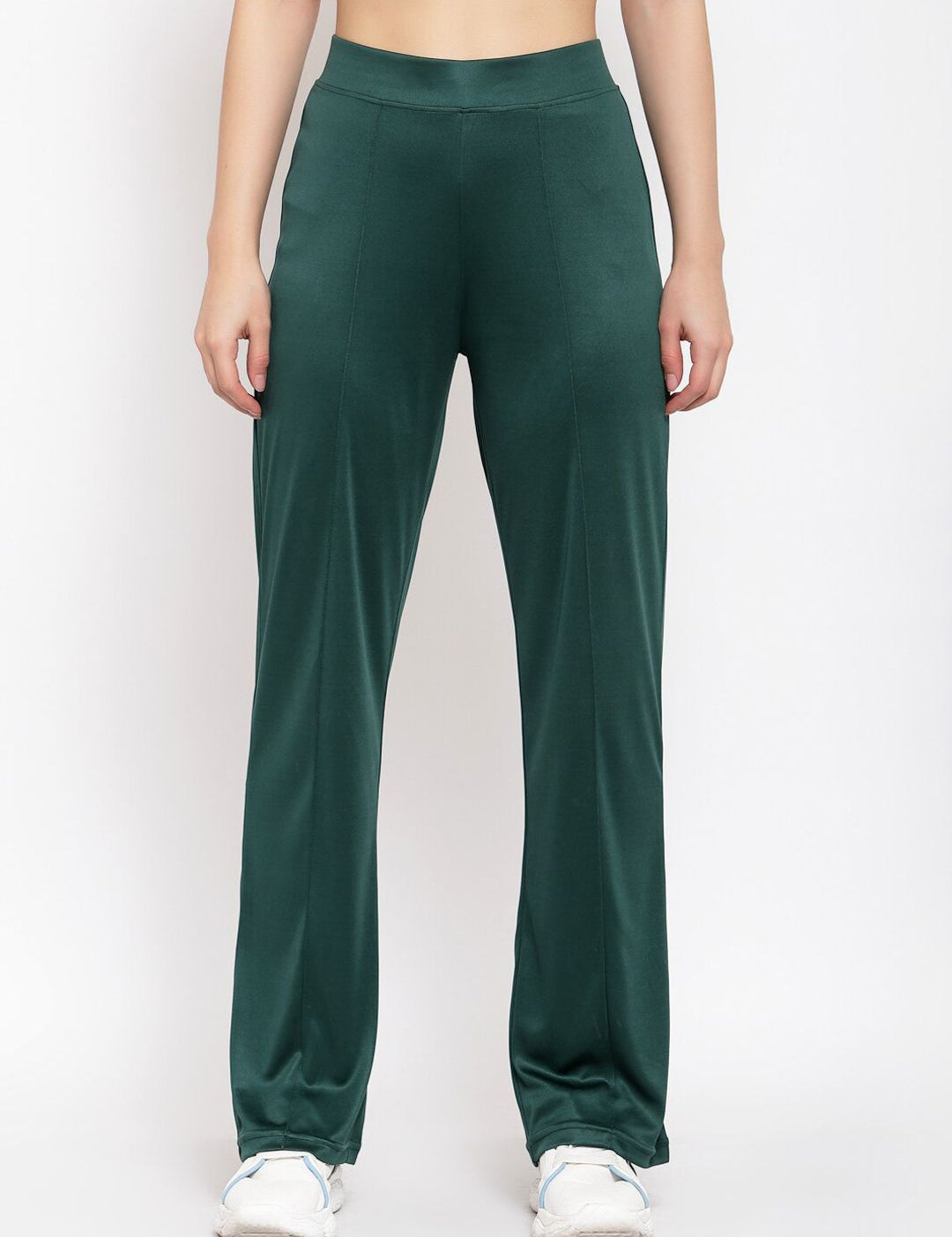 Kotty Women Green Flared High-Rise Parallel Trousers