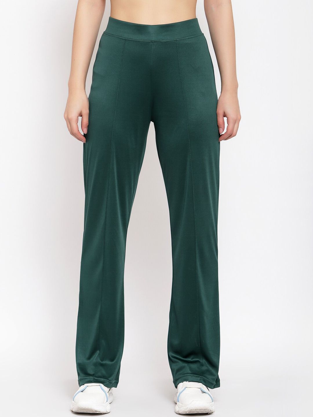 Kotty Women Green Flared High-Rise Parallel Trousers