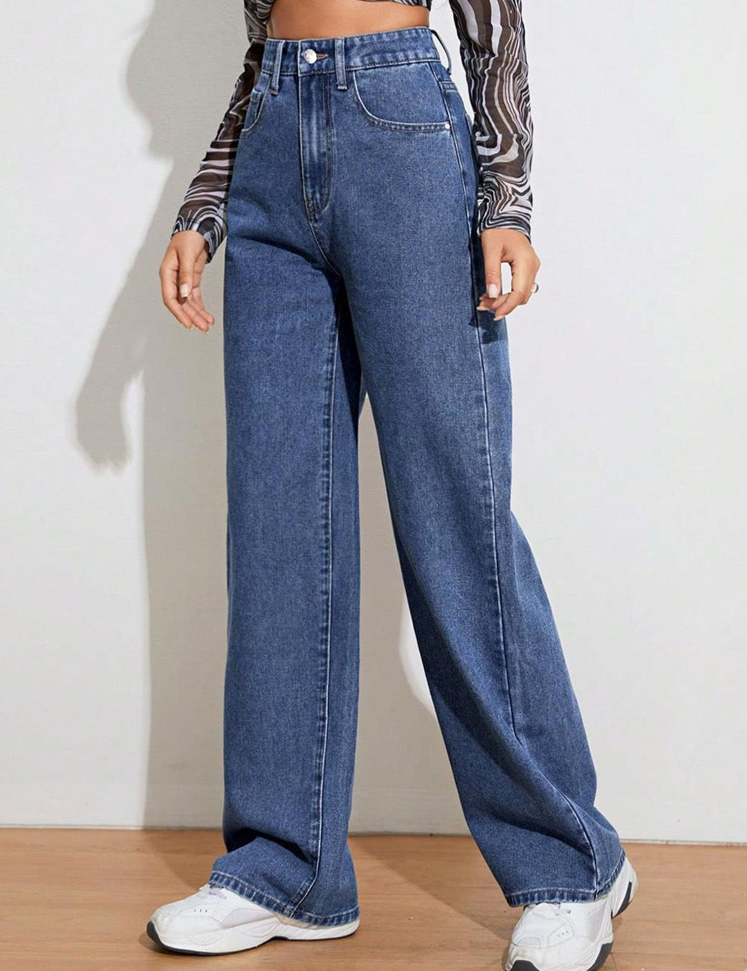 KOTTY Basics Women Blue Jean Wide Leg High-Rise Clean Look Stretchable Jeans