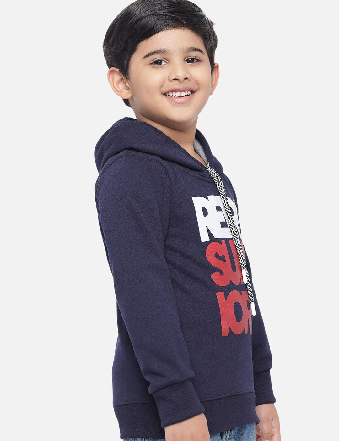 Kotty Boys Blue & Red Printed Hooded Sweatshirt