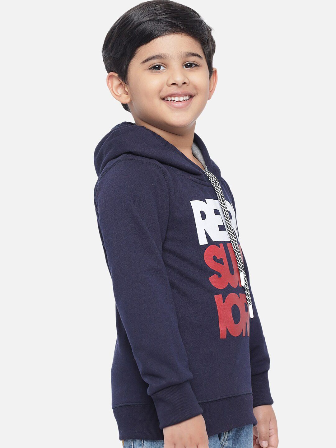 Kotty Boys Blue & Red Printed Hooded Sweatshirt