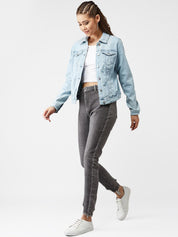 Kotty Women Blue Solid Denim Jacket