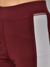 Kotty Women Maroon & Grey Colourblocked Training Or Gym Tights