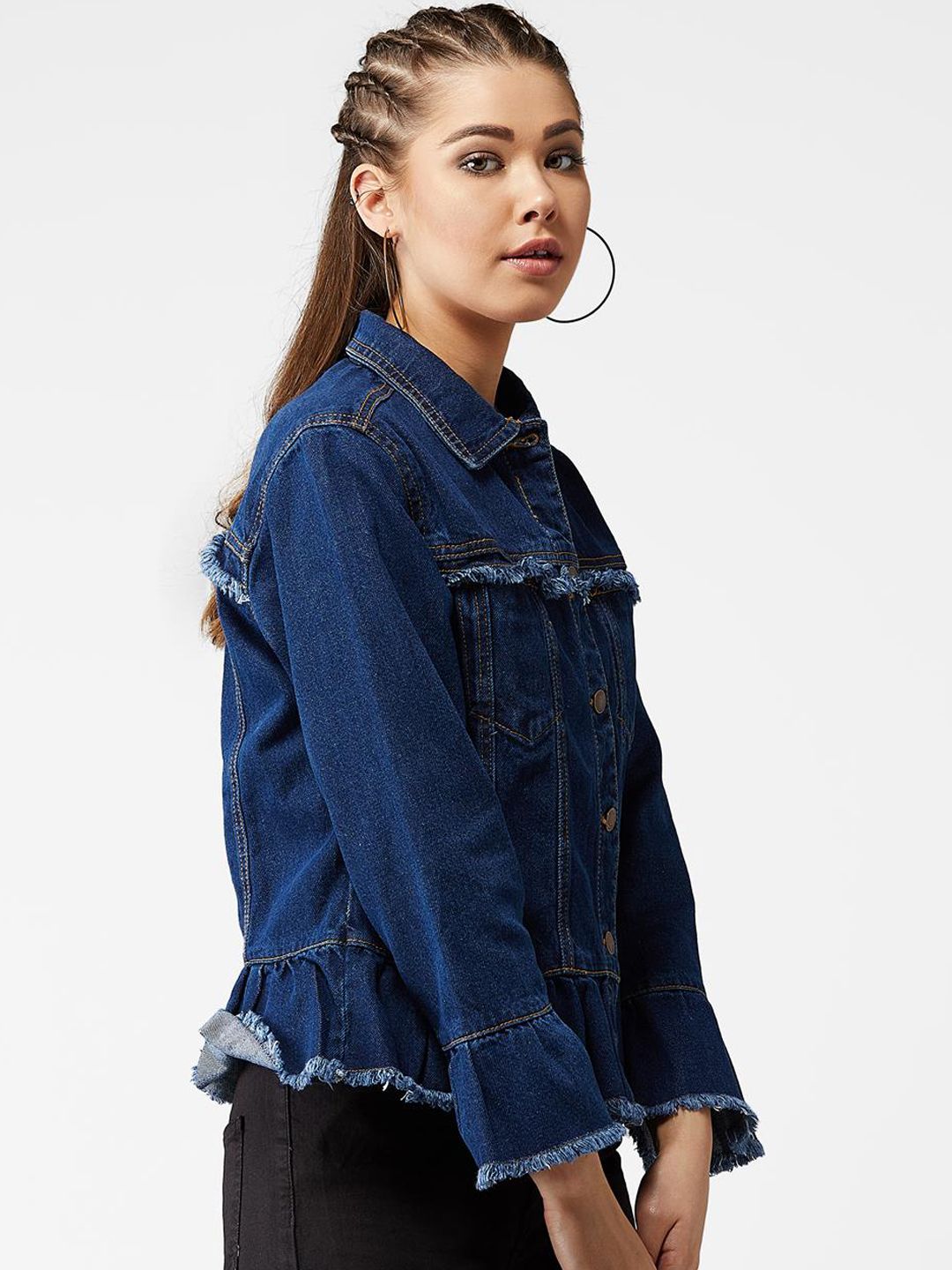 Kotty Women Blue Solid Denim Jacket