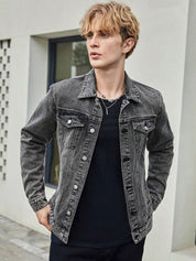 Kotty Spread Collar Washed Crop Denim Jacket