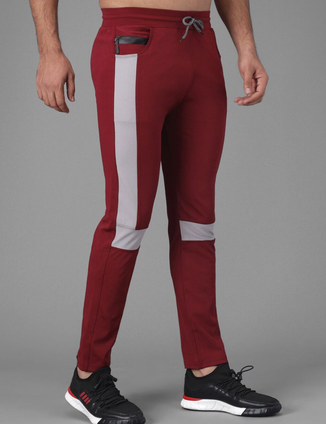 Kotty Men Maroon Straight Fit Colourblocked Track Pants