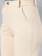 KOTTY BIZwear Women Beige Relaxed Straight Leg Fit High-Rise Easy Wash Trousers
