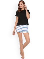 Kotty Women Grey & Pink Striped Lounge Shorts KTTSLEEPSHORTS197