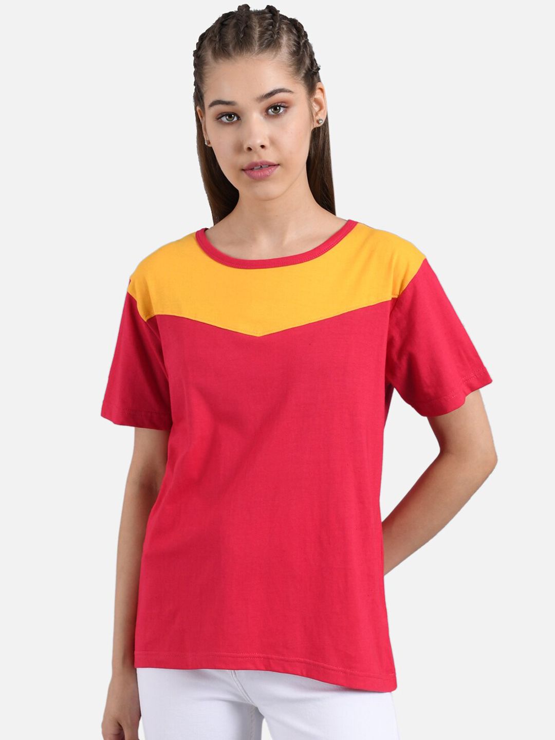 Kotty Women Pack of 2 Multicoloured Colourblocked Round Neck T-shirts
