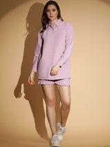 Kotty Purple Spread-Neck Shirt With Short