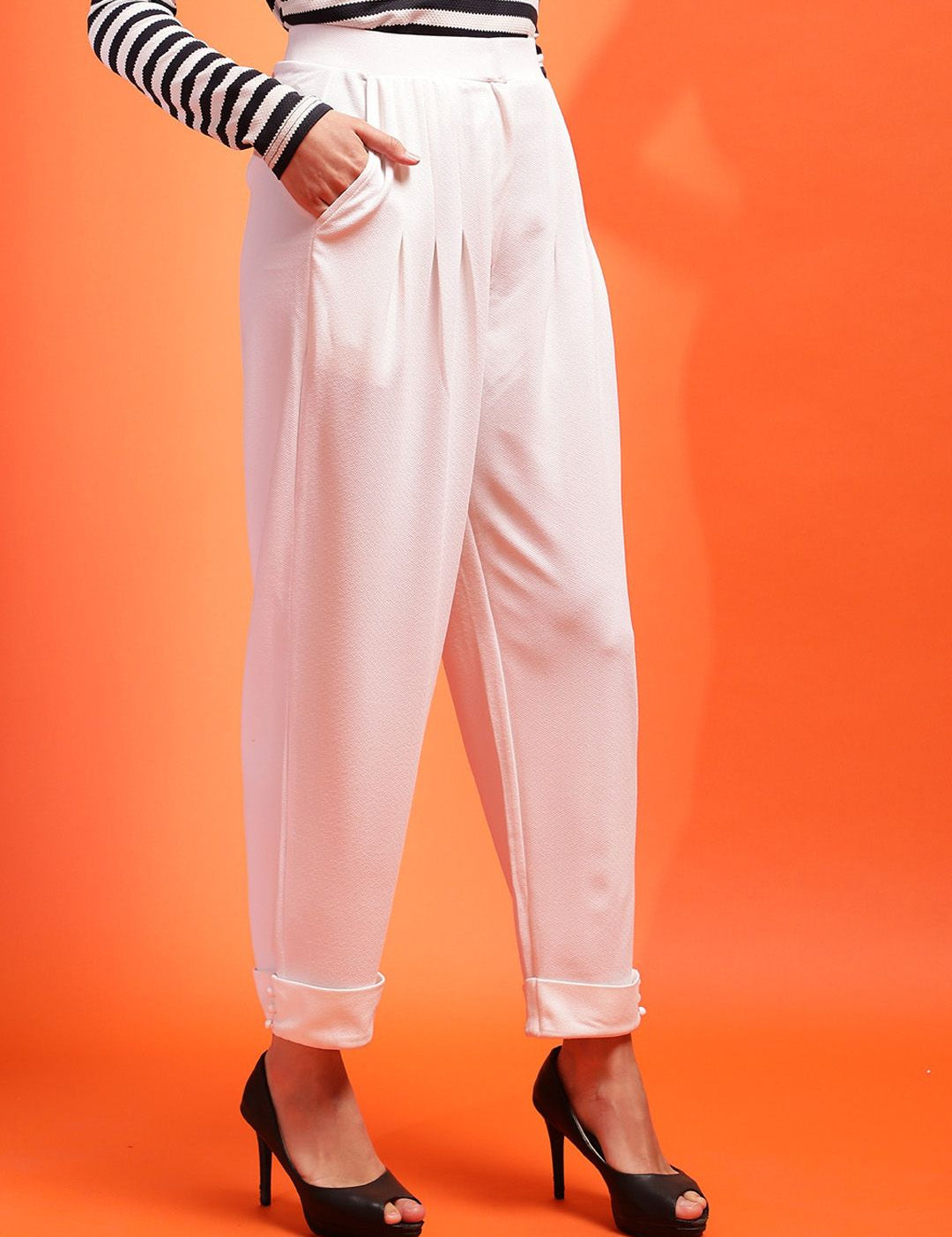 Stylecast X KOTTY BIZwear Women Relaxed Straight Leg Slim Fit High-Rise Pleated Peg Trouser