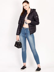 Kotty Women Black Solid Insulator Hooded Puffer Jacket