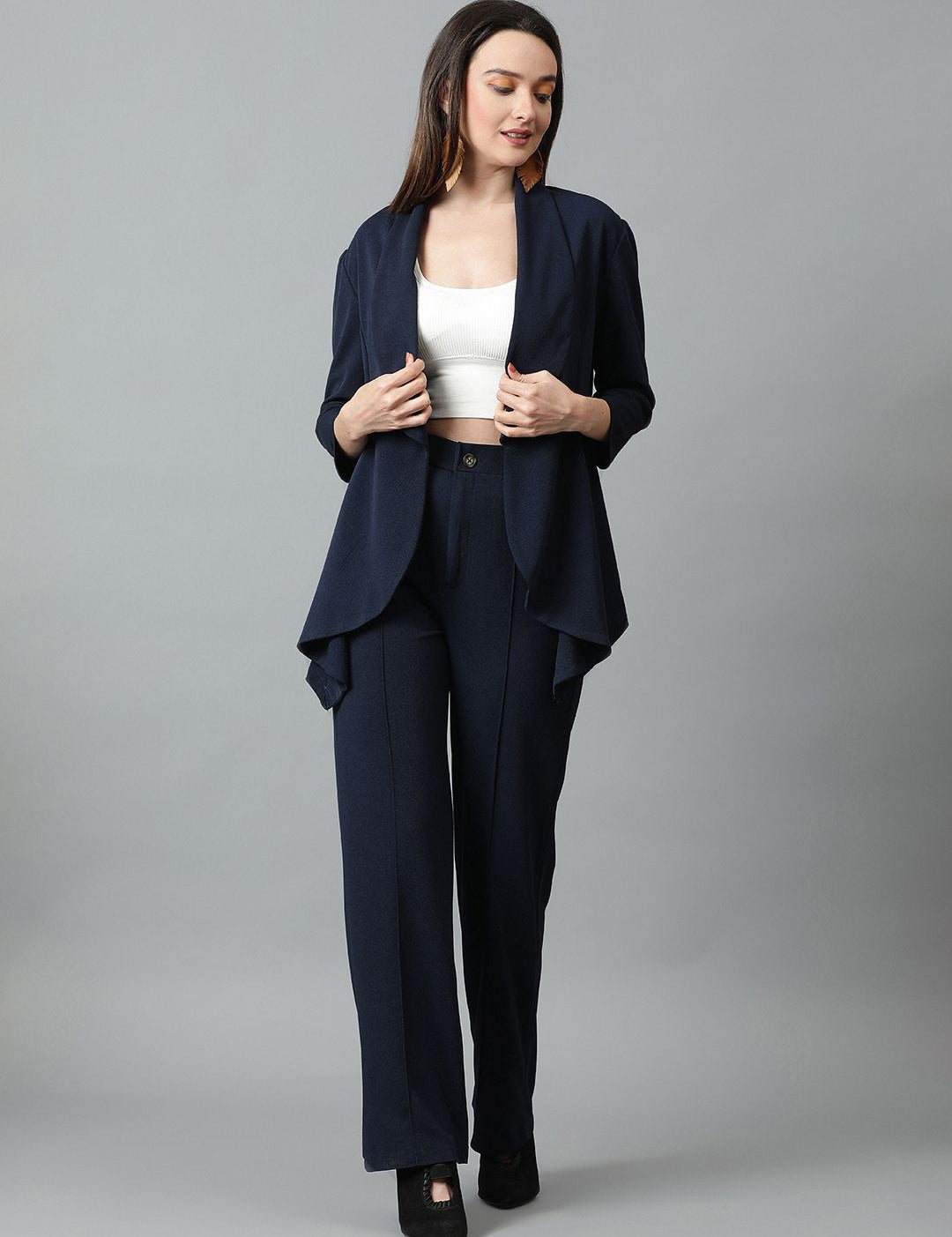 Kotty Navy Blue Shawl Neck Blazer & Trousers
