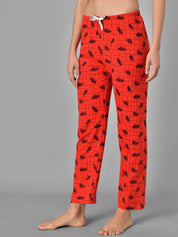 Kotty Women Red & Black Printed Night Suit