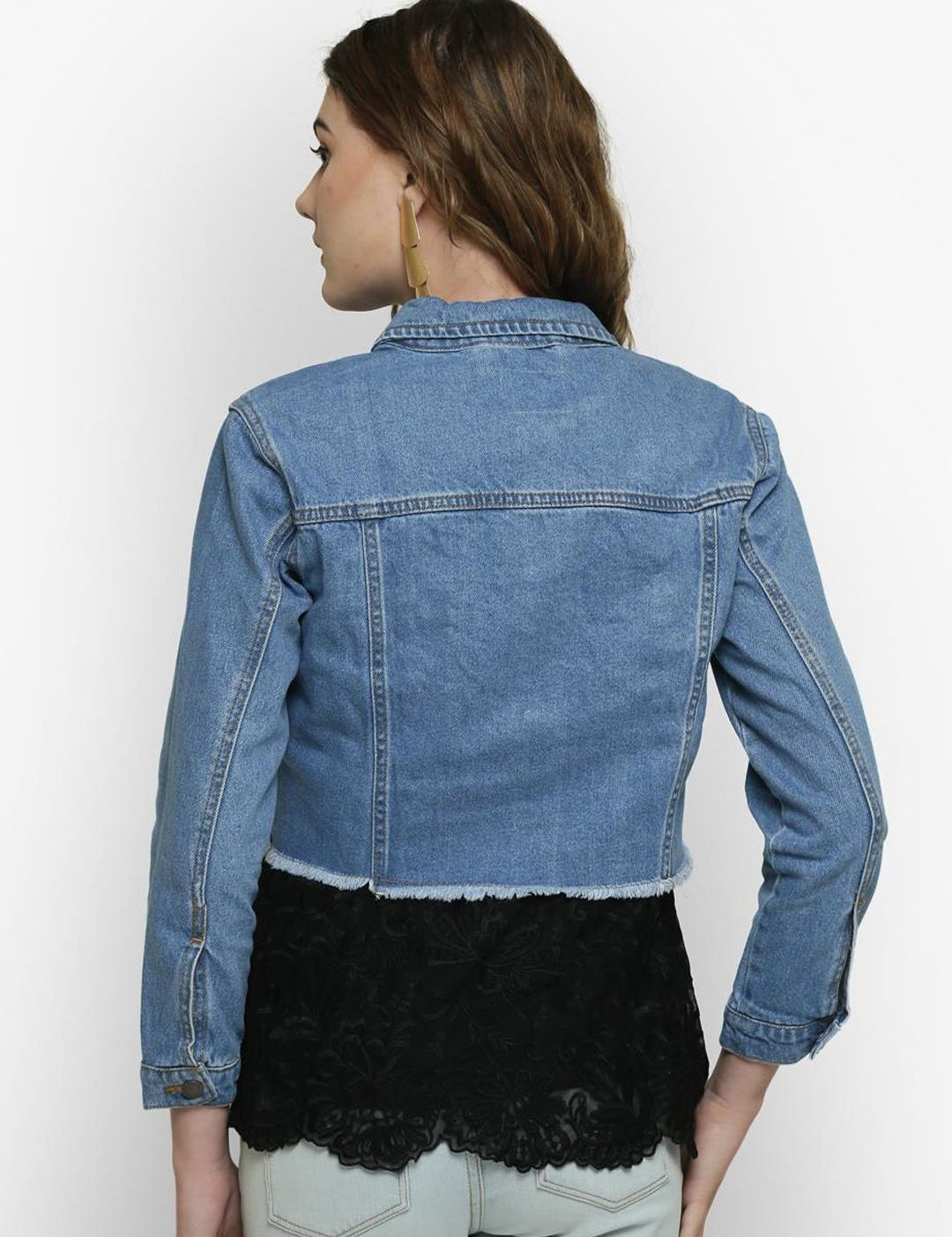 Kotty Women Blue Solid Denim Crop Jacket